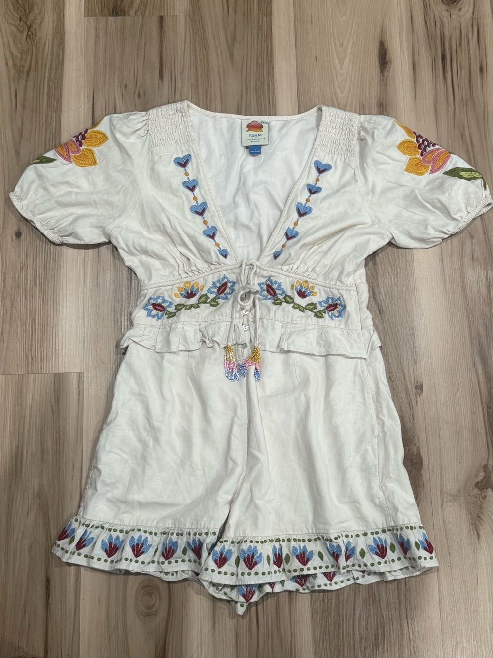 Farm Rio Embroidered Peplum Romper Women’s Small - Picture 2 of 7